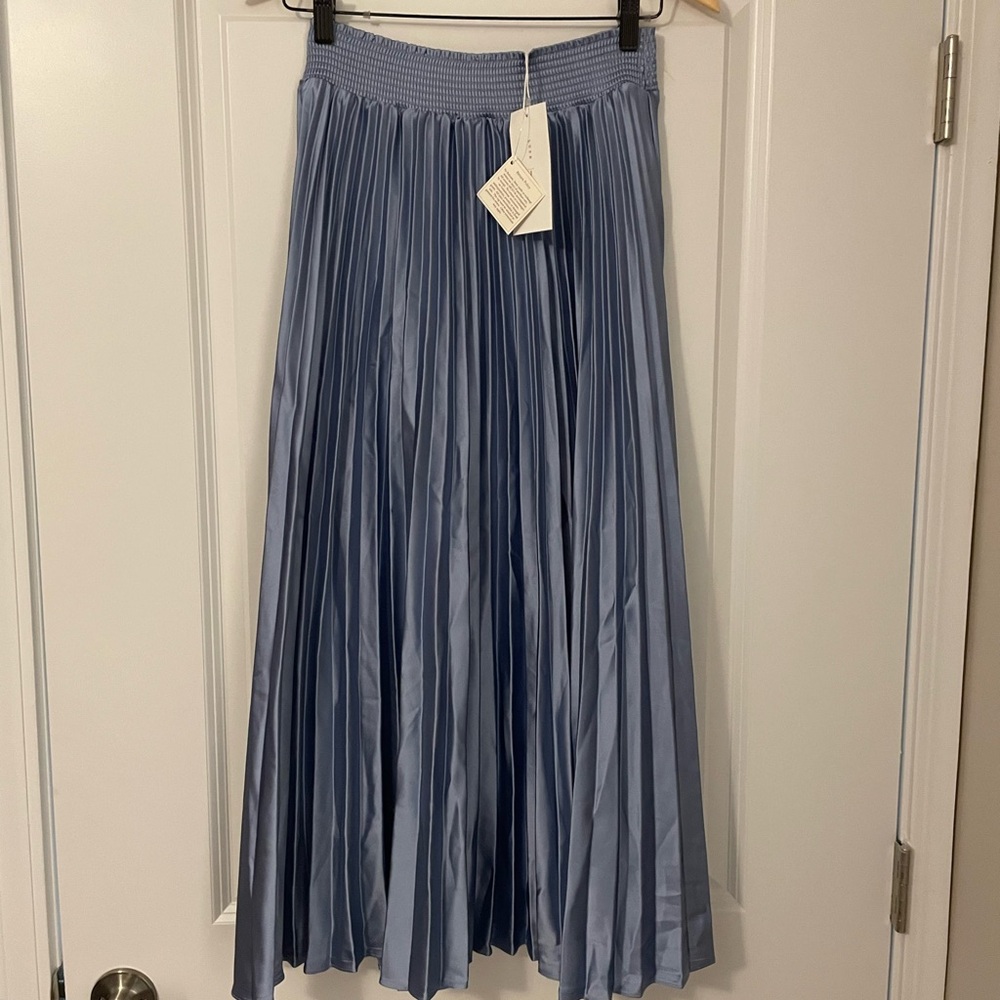 Vici Pleated A-Line Maxi Skirt in Dusty Blue